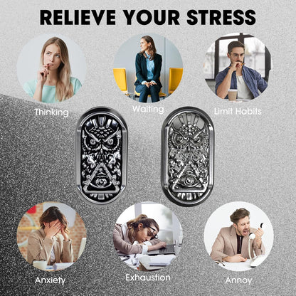 Fidget Slider, Metal Magnetic Fidget Toys Adults, Owl Push Card,Desk Toys Gift for Stress Relief (Silver Base)