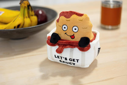 Chicken Nugget Foodie Plushie, Funny Pun Meme Gag Gift, White Elephant, Stocking Stuffer Present, Great for Emotional Support, Fun Desk Accessory, Weighted Base for Display