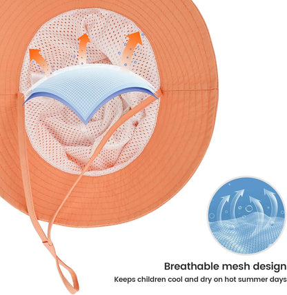 Baby Sun Hat 0-6 Years Toddler Boys Girls Adjustable Bucket Hats Kids Bucket Hats UPF 50+ Wide Brim Beach Swim Pool