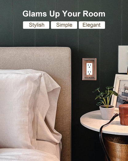 6-Pack Decorator Outlet Cover Plate, Decorative Switch Plates and Outlet Covers, Antique Copper Metal Wall Plates for Electrical Outlets, Receptacle, GFCI Outlet, Dimmer Switch