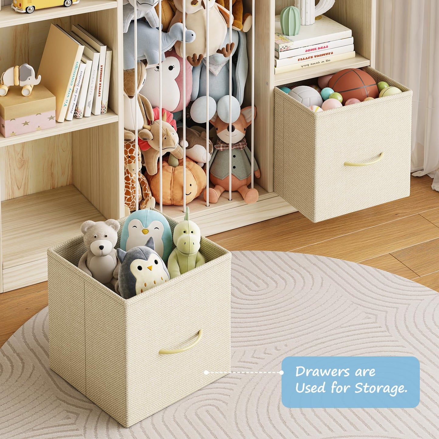 EXPERLAM 4-in-1 Toy Storage Organizer with Stuffed Animal Storage, Solid Pine Kids Bookshelf and