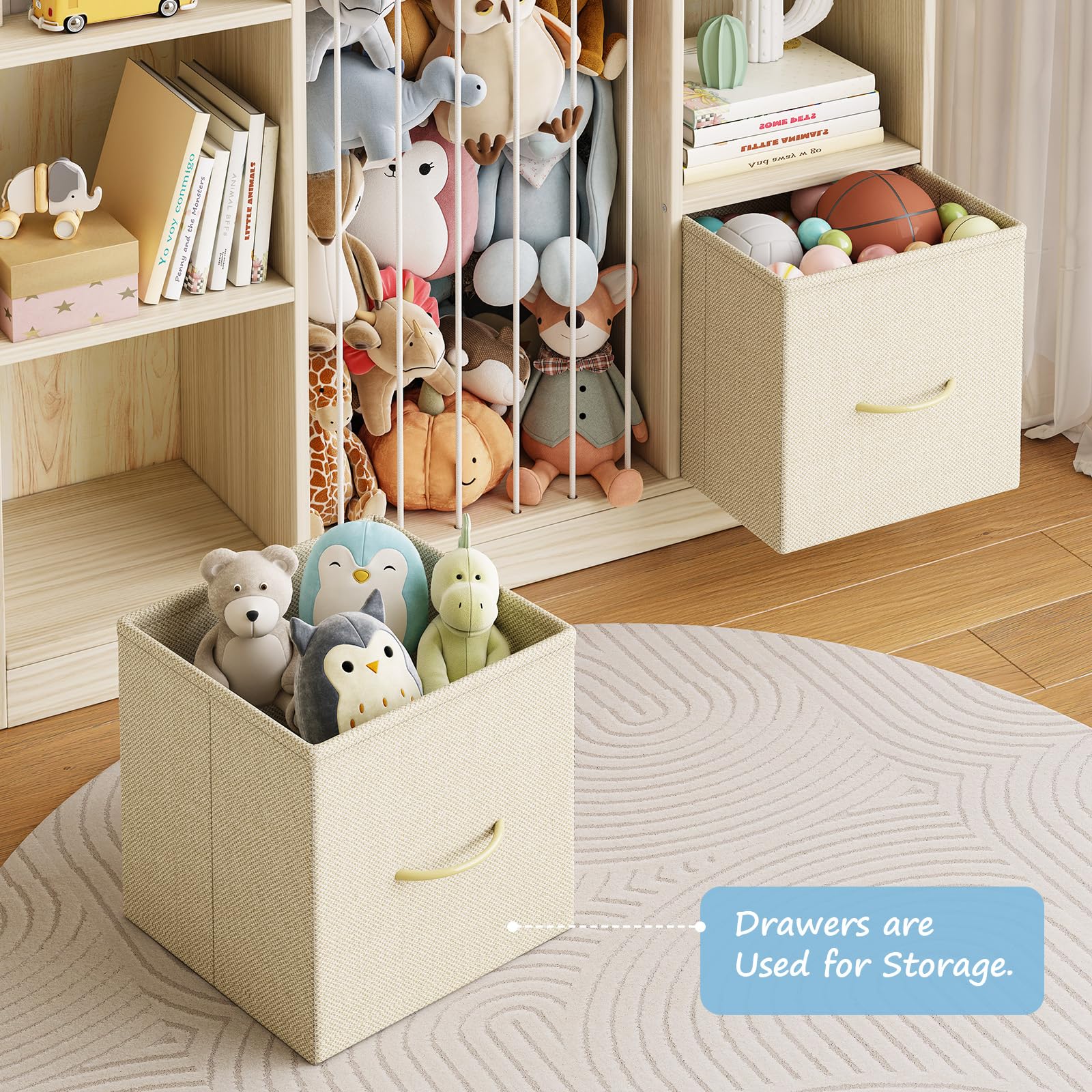 EXPERLAM 4-in-1 Toy Storage Organizer with Stuffed Animal Storage, Solid Pine Kids Bookshelf and
