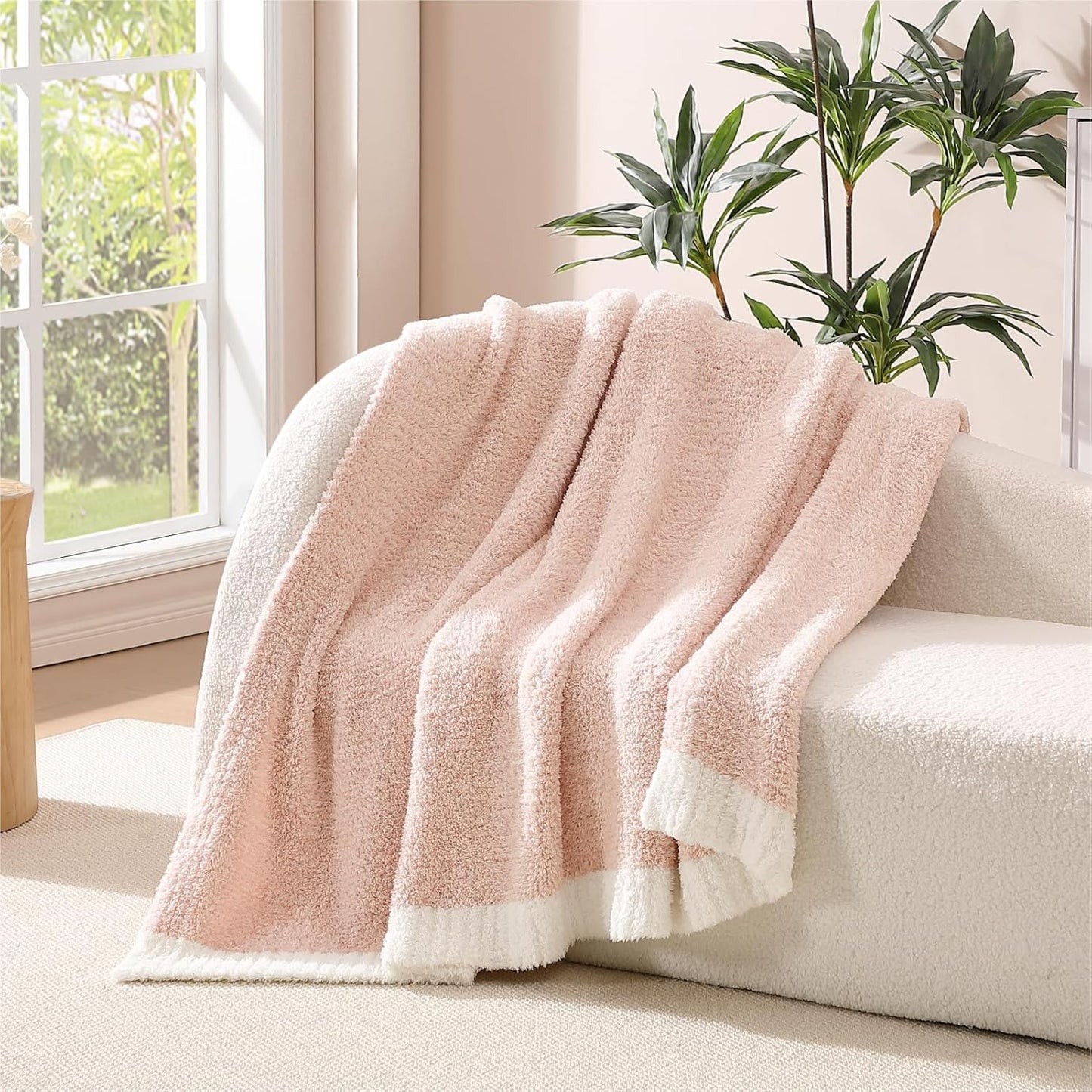 WRENSONGE Throw Blanket Cationic Dyeing Pink Soft Cozy Fluffy Warm Hand Made Weave Throw Blankets