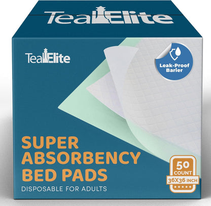 Teal Elite Chucks Pads Disposable Adult 36 x 36, 50 Count - Extra Large Bed Pads Disposable Adult