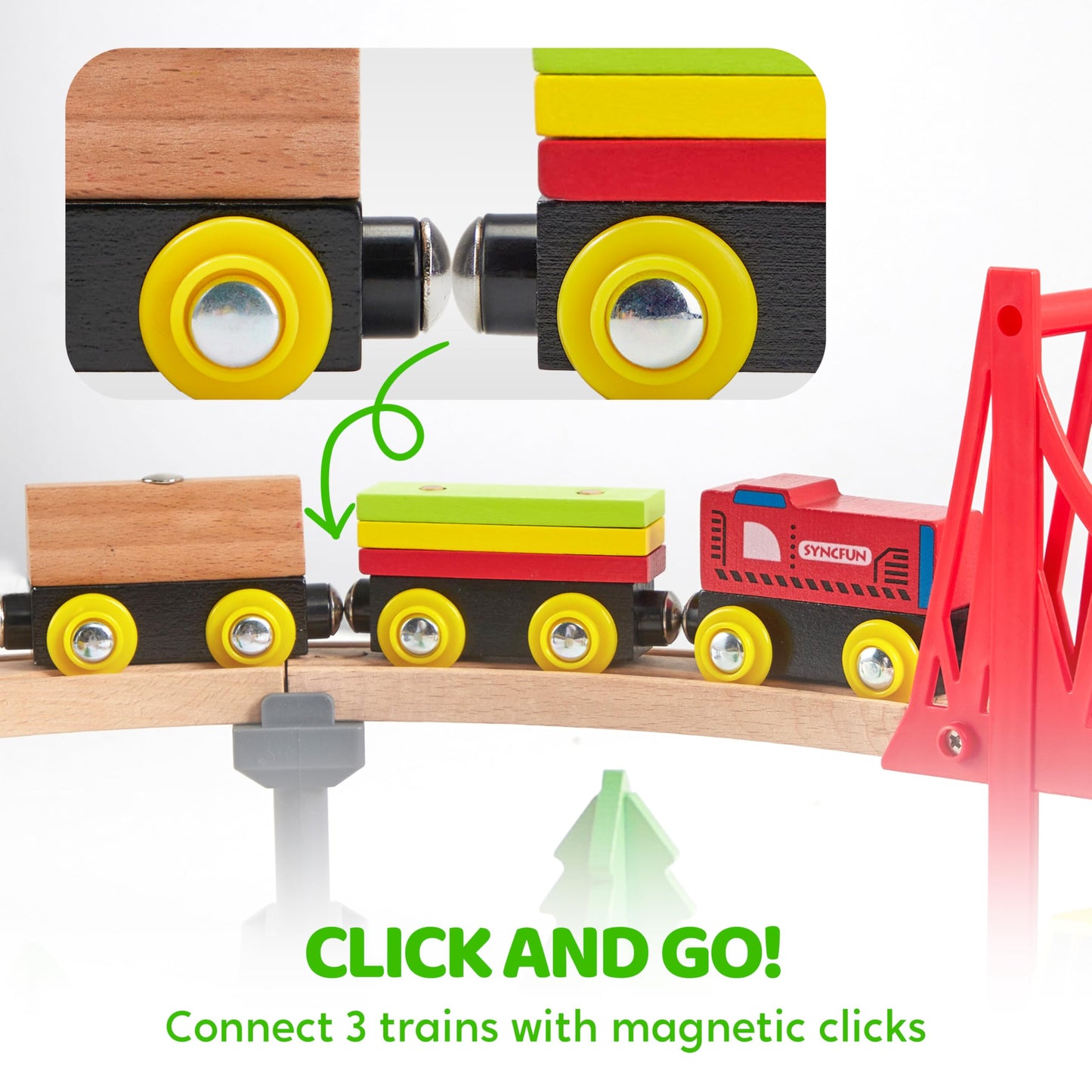 60PCS Wooden Train Set - Toy Magnetic Trains with Wooden Track Set for Kids Ages 3-8, Construction