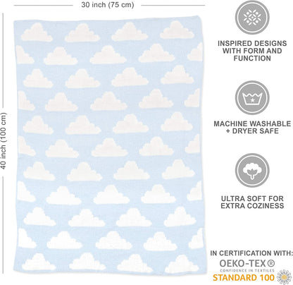 Living Textiles Blue Clouds Chenille Soft Baby Blanket Reversible Premium Cozy Fabric for Best
