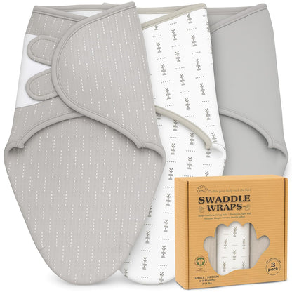 Baby Swaddle Blanket 3-Pack – Organic Cotton Adjustable Swaddle Wrap for Newborns 0-3 Months