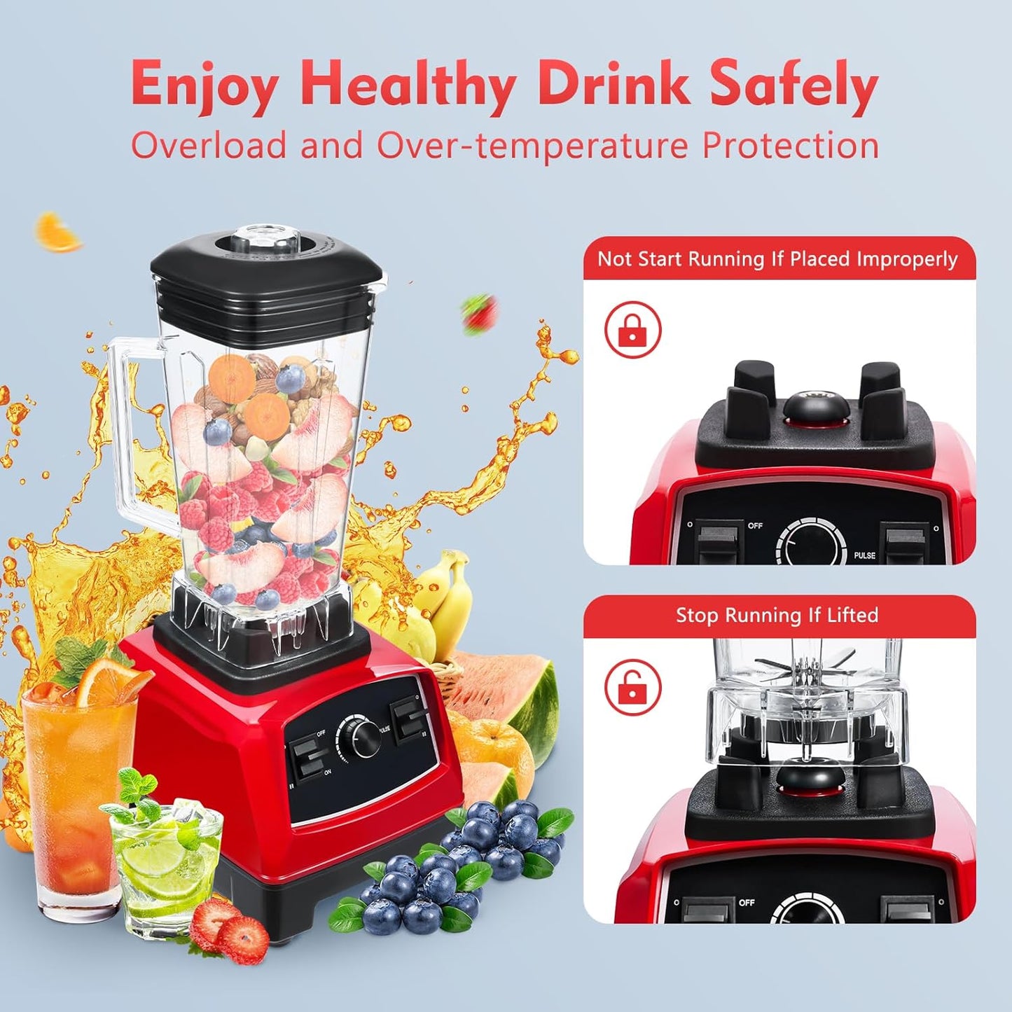 Blender 2L Automatic Smoothie Mixer Baby Food Blender 68oz Fruit Vegetables Juicer 2200W High-Speed