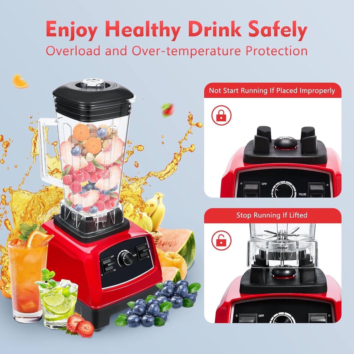 Blender 2L Automatic Smoothie Mixer Baby Food Blender 68oz Fruit Vegetables Juicer 2200W High-Speed