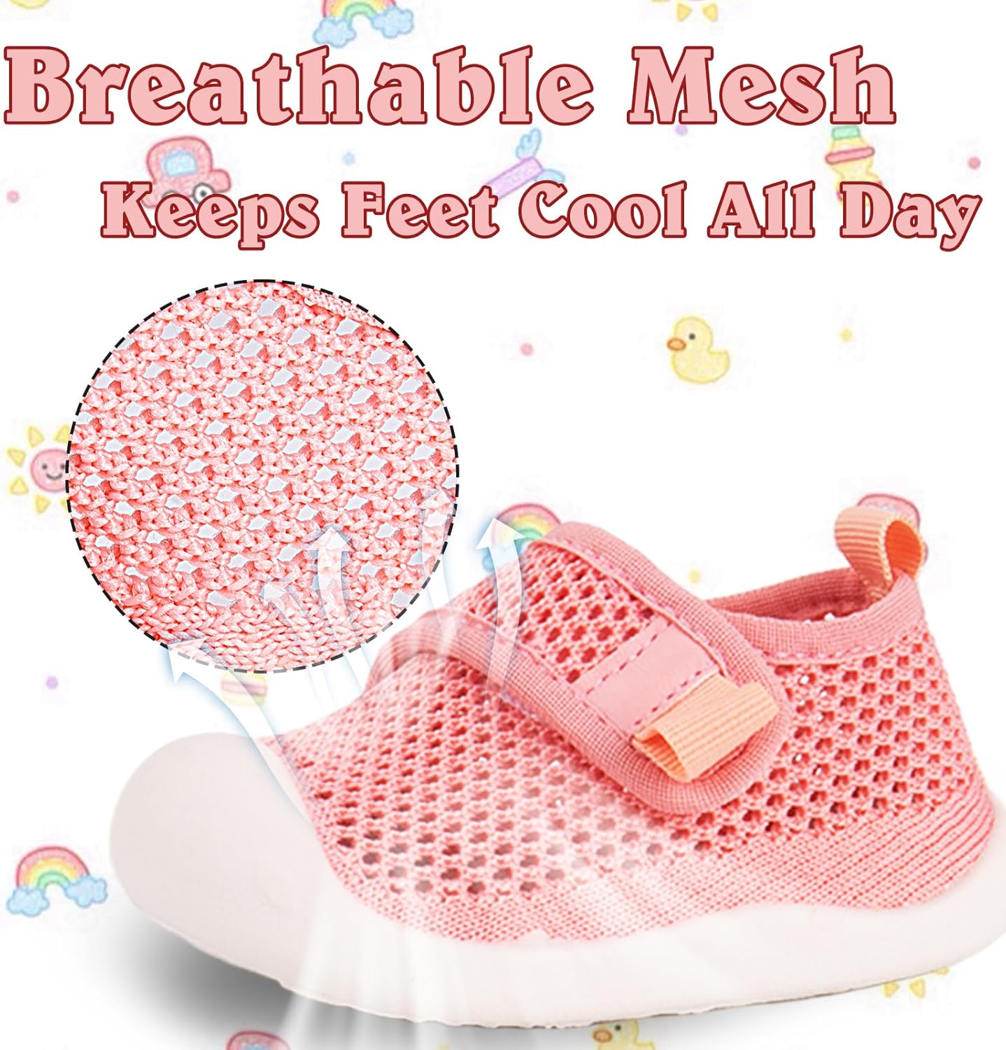 Baby First-Walking Shoes 1-4 Years Kid Shoes Trainers Toddler Infant Boys Girls Soft Sole Non Slip Cotton Canvas Mesh Breathable Lightweight TPR Material Slip-on Sneakers Outdoor