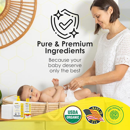 La Petite Creme Premium French Diapering Gift Set: Includes Organic Diapering Lotion (8 oz), Travel-size Liniment Baby Lotion (2 oz), 1 Travel-size Diaper Balm (1 oz), 50 Disposable Cotton Pads