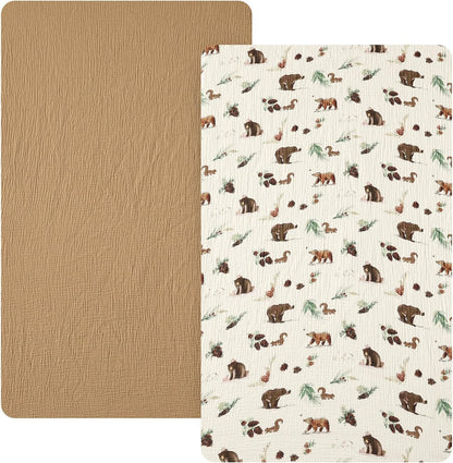 david's kids Muslin Mini Crib Sheets, 2 Pack Cotton Pack N Play Sheets for Boys Girls Neutral, Soft