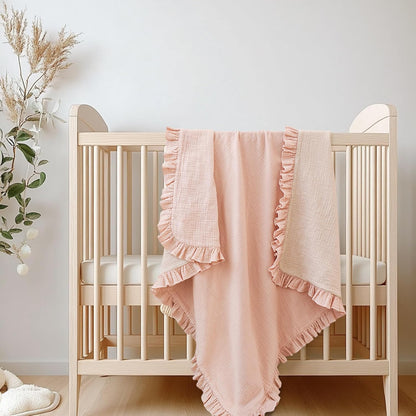 Konssy Flounce Muslin Baby Blankets, Cotton Crib Blanket for Baby Infant Toddler, Super Soft and