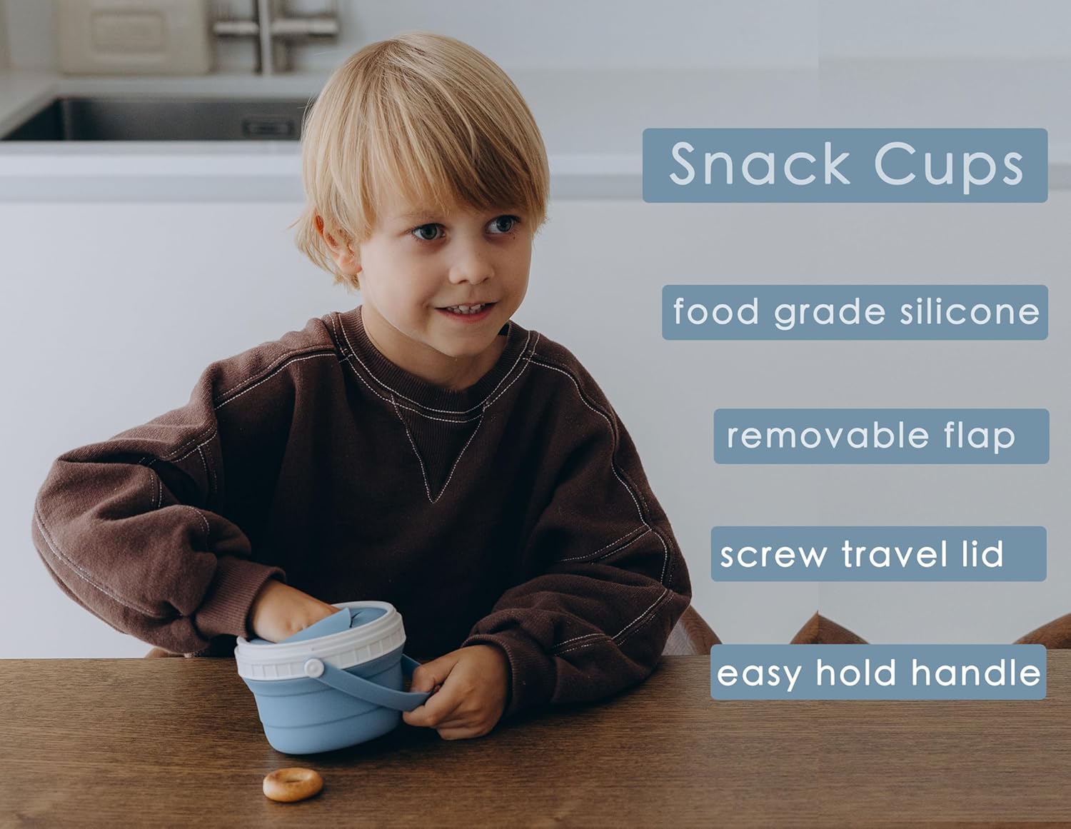 No Spill Silicone Toddler Snack Containers, Detachable Silicone Flap for Filling&Cleaning
