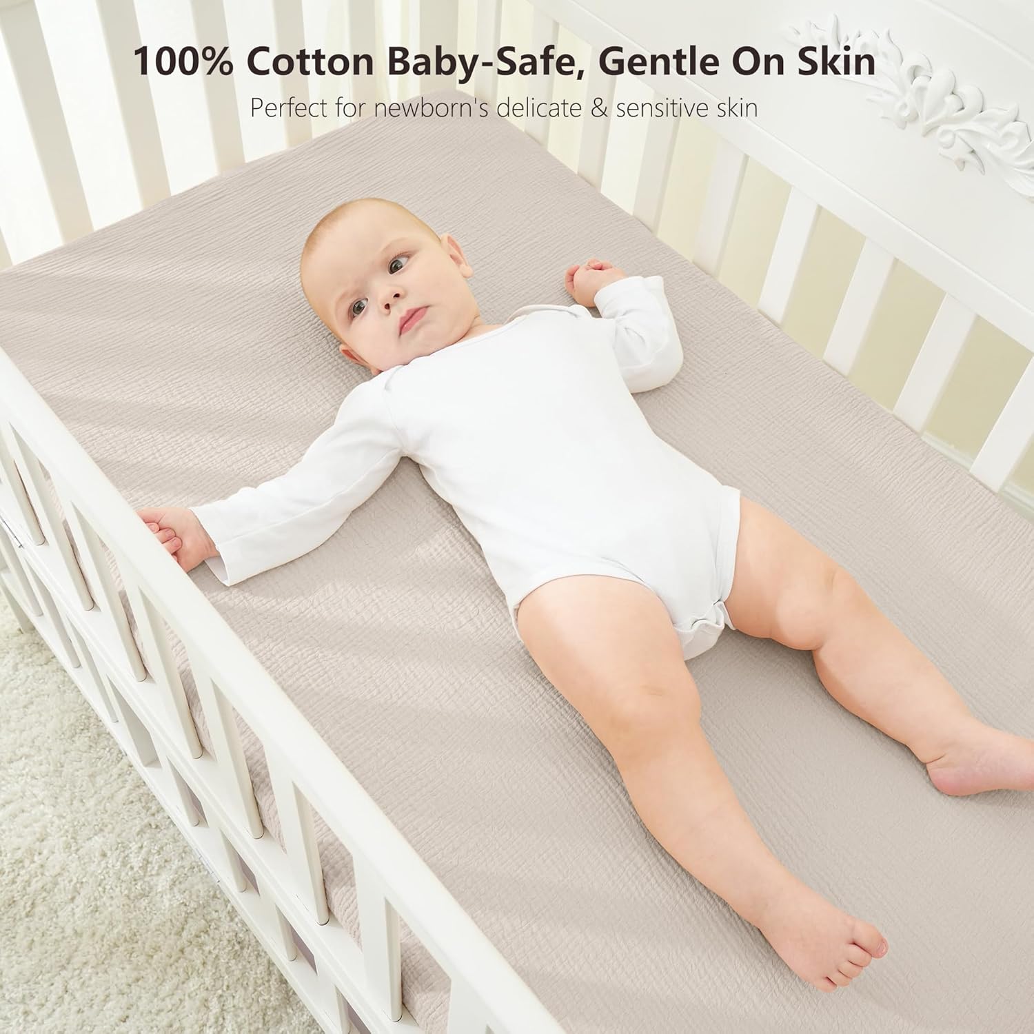 Bearmoss Muslin Mini Crib Sheets for Pack N Play Mattress - 100% Cotton - 38"x24" Soft Breathable