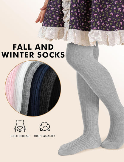 Baby Girls Tights Cable Knit Toddler Leggings Winter Solid Cotton Tights School Stockings 2 Pack 2T-12 Years