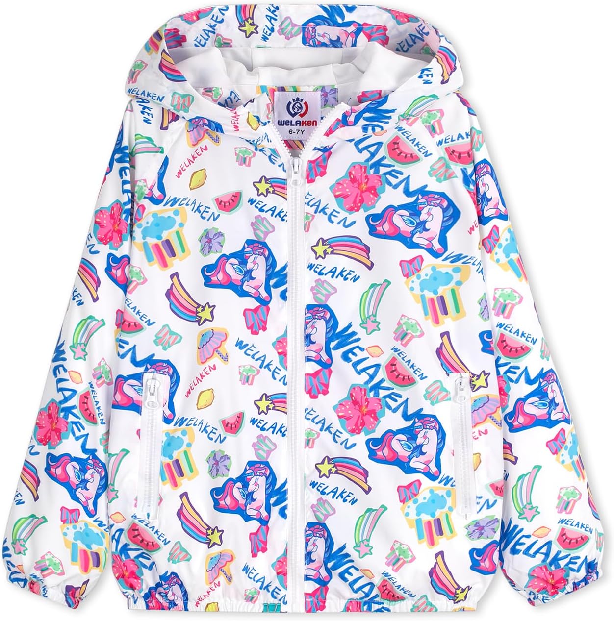 WELAKEN Lightweight Jacket for Girls Kids & Toddler II Girls' Print Water-Resistant Jacket