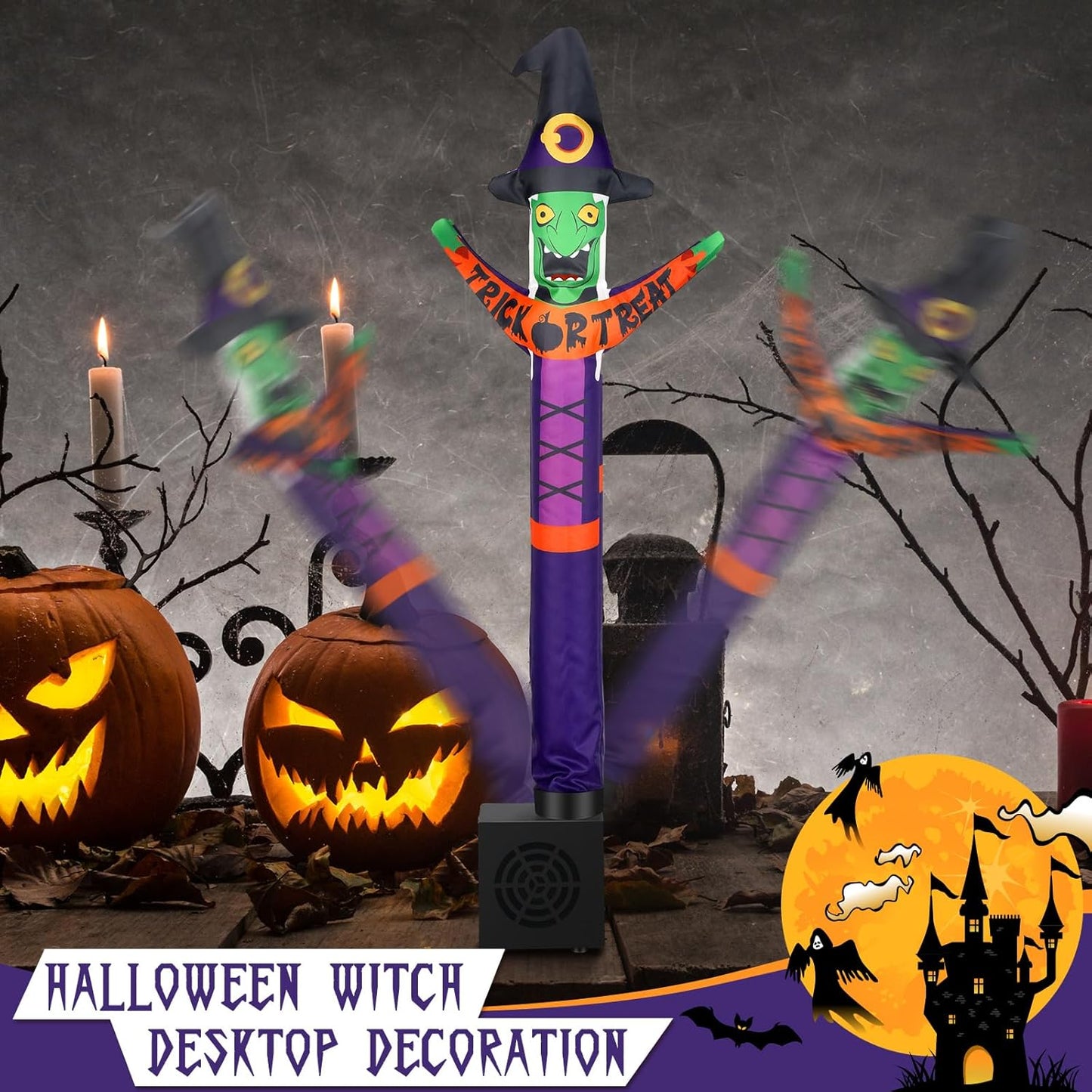 Halloween Wacky Waving Inflatable Tube Guy Gift Witch Mini Inflatable Tube Man with Blower Desktop Ghost Air Tubes Toy Inflatable Man Dancing Small Desk Decorations for Halloween Party Decor