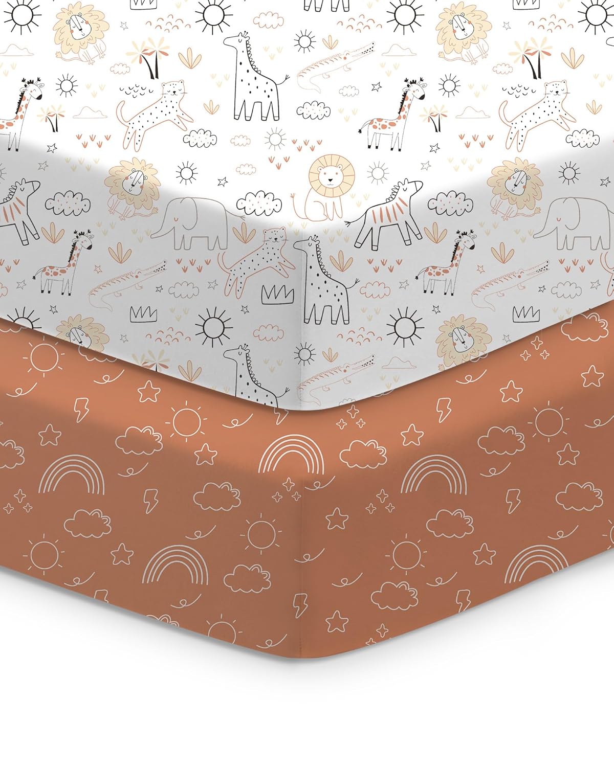 Baby Crib Sheets Boy Girl for Standard Crib Mattress - Orange Cloud and Rainbow Design Crib Sheet