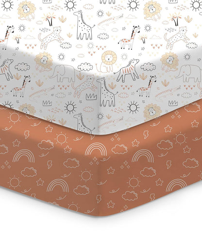 Baby Crib Sheets Boy Girl for Standard Crib Mattress - Orange Cloud and Rainbow Design Crib Sheet