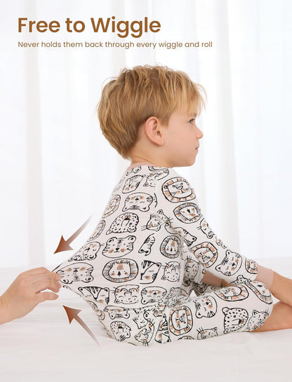 PATPAT Bamboo Viscose Pajama Set for Toddlers with Improved Tensile Strength, Snug Fit Pjs Sleeper for Baby Boys Girls Kids