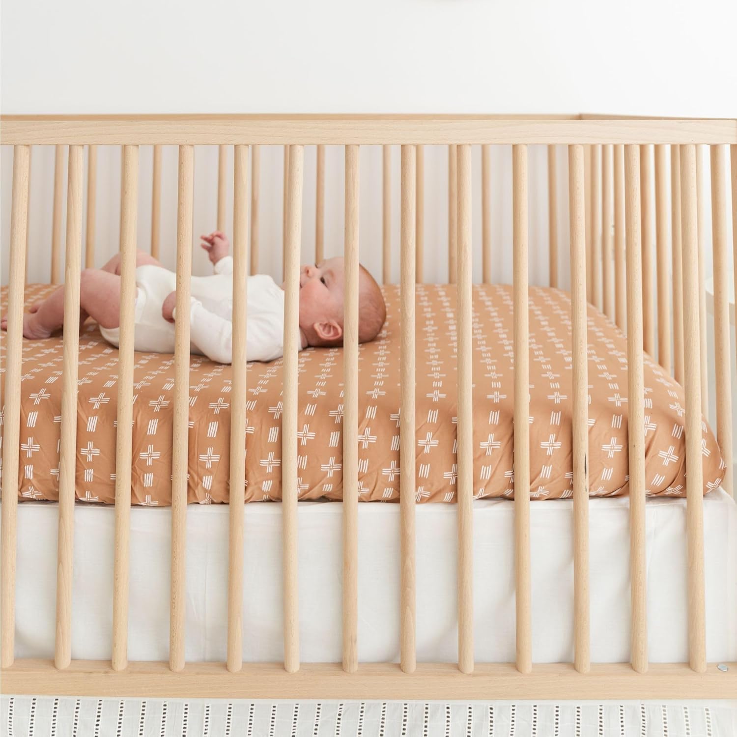 Crane Baby Crib Sheet, Copper Dash Neutral Crib Sheets & Toddler Sheets, 100% Cotton Sateen, 28" x