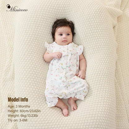 3-pack 100% Cotton Baby Girl Rompers, 0-24 months Ruffle Sleeve Toddler Romper Summer Clothes Set