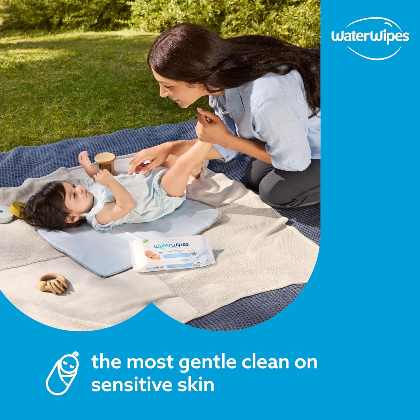 WaterWipes Sensitive+ Newborn & Baby Wipes, 3-In-1 Cleans, Cares, Protects, 99.9% Water, Unscented