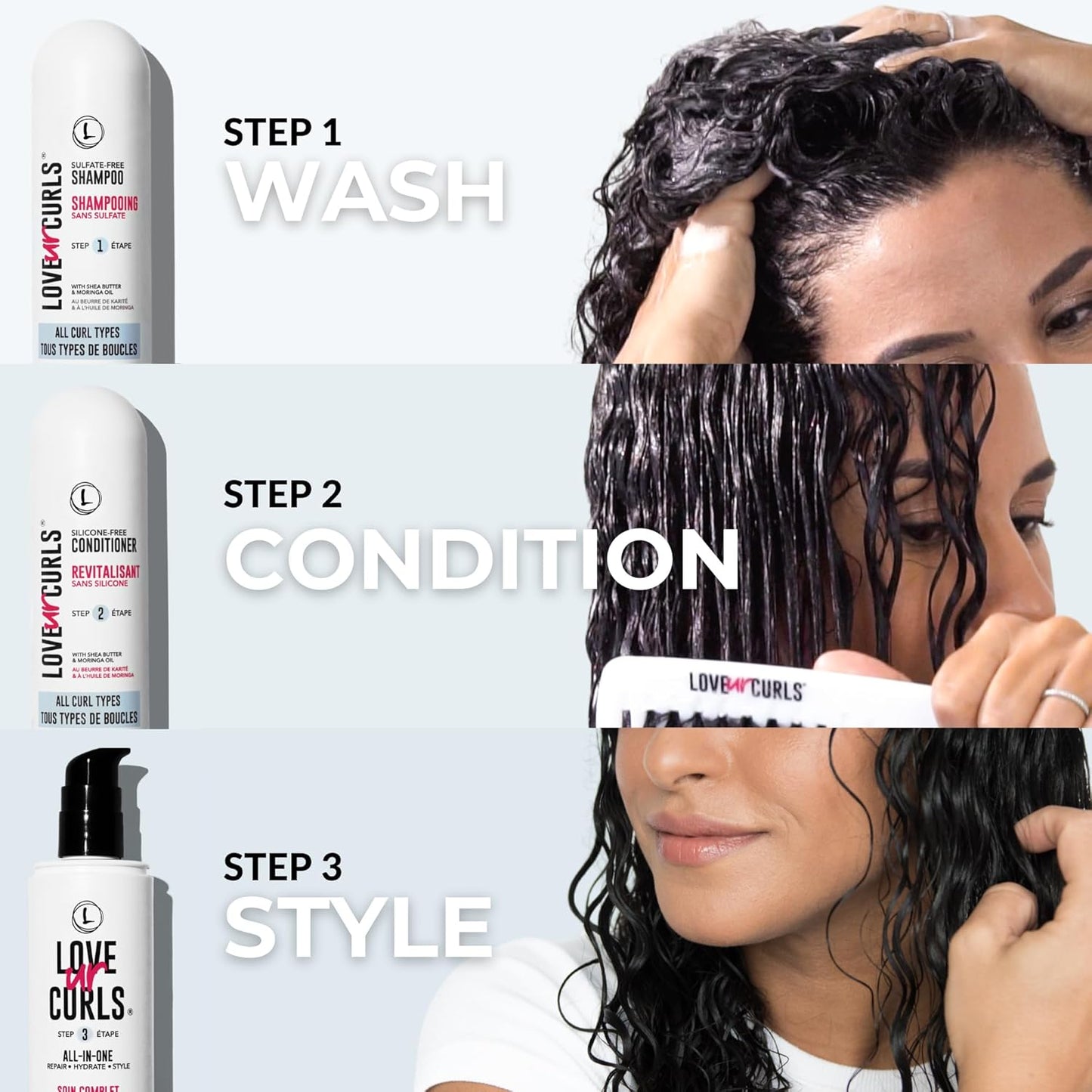 Love Ur Curls Fragrance Free Shampoo & Conditioner Set with All in One Curl Cream Styler for Kinky