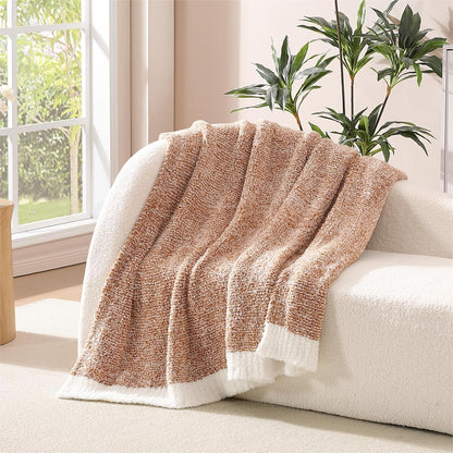 WRENSONGE Throw Blanket Cationic Dyeing Burnt Orange Soft Cozy Fluffy Warm Hand Made Throw Blankets