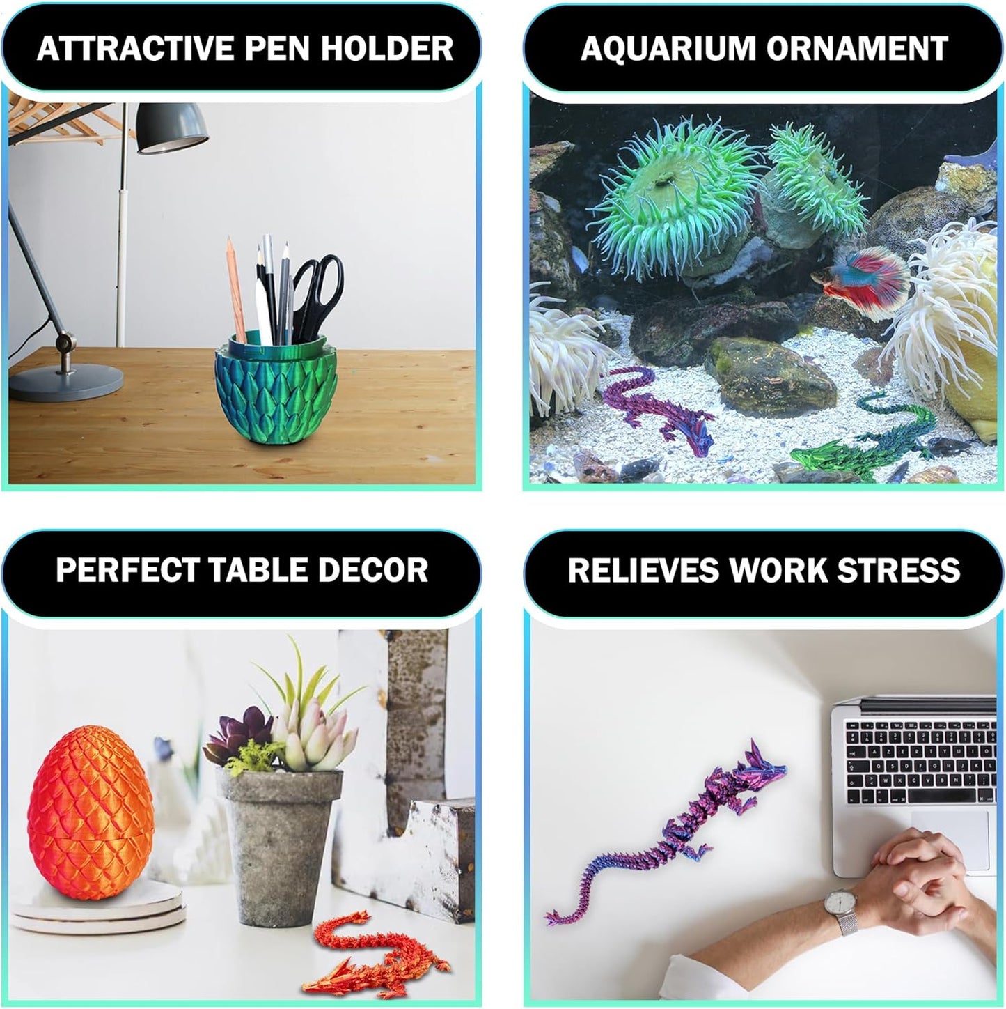 3D Printed Dragon in Egg, Full Articulated Dragon Crystal Dragon with Dragon Egg, Home Office Decor Executive Desk Toys, Adults Fidget Toys for Autism/ADHD, 12 Inches (Laser Green)