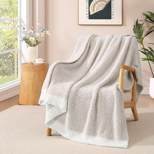 WRENSONGE Throw Blanket Cationic Dyeing Taupe Soft Cozy Fluffy Warm Hand Made Throw Blankets for