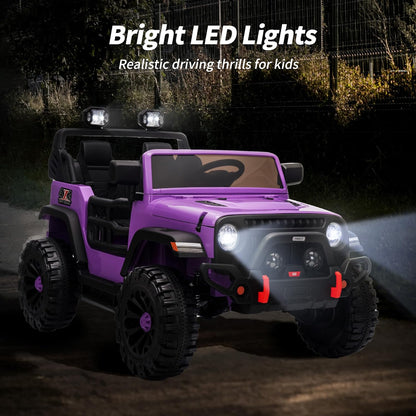 2 Seater Ride on Car Truck, 12V Kids Electric Ride on Toy for Big Kids Age 3-8 w/Remote Control- Purple