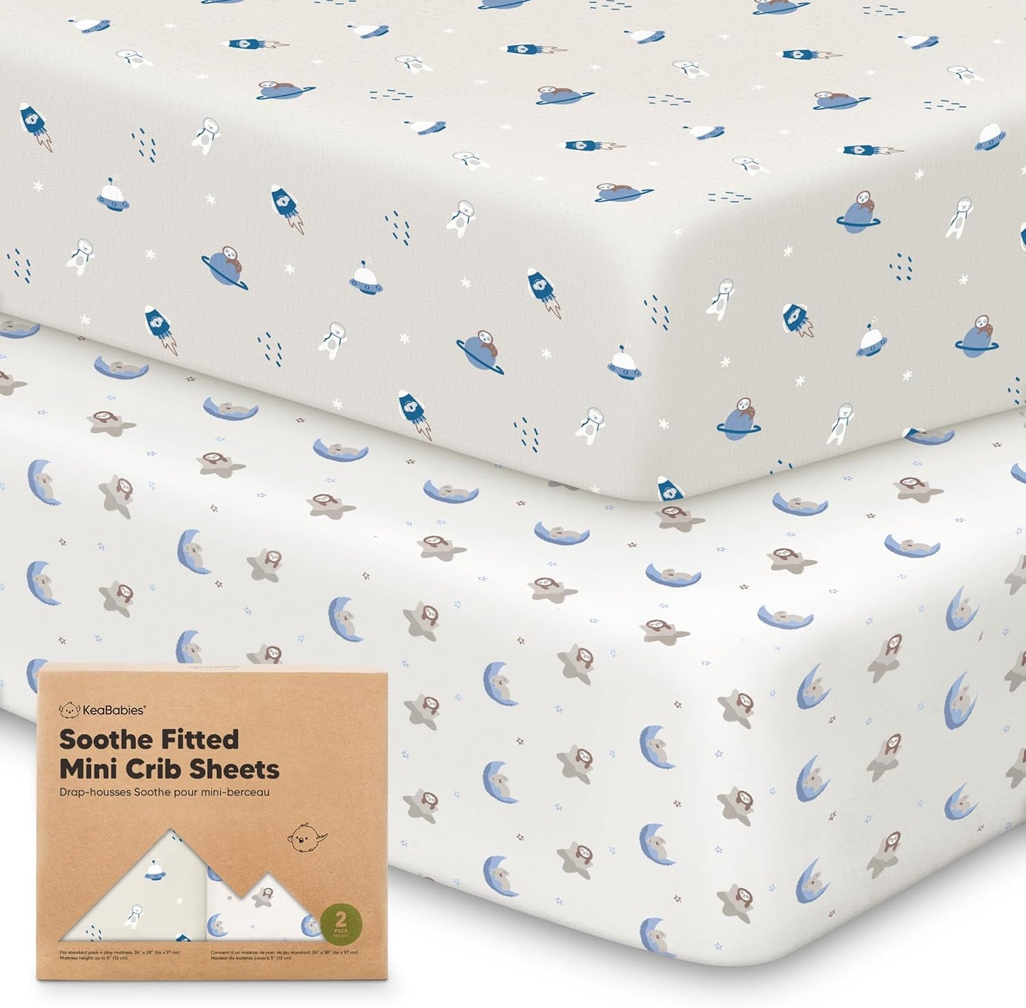 2-Pack Mini Crib Sheets Fitted - 38x26 Pack N Play Sheets for Pack and Play Mattress, Organic