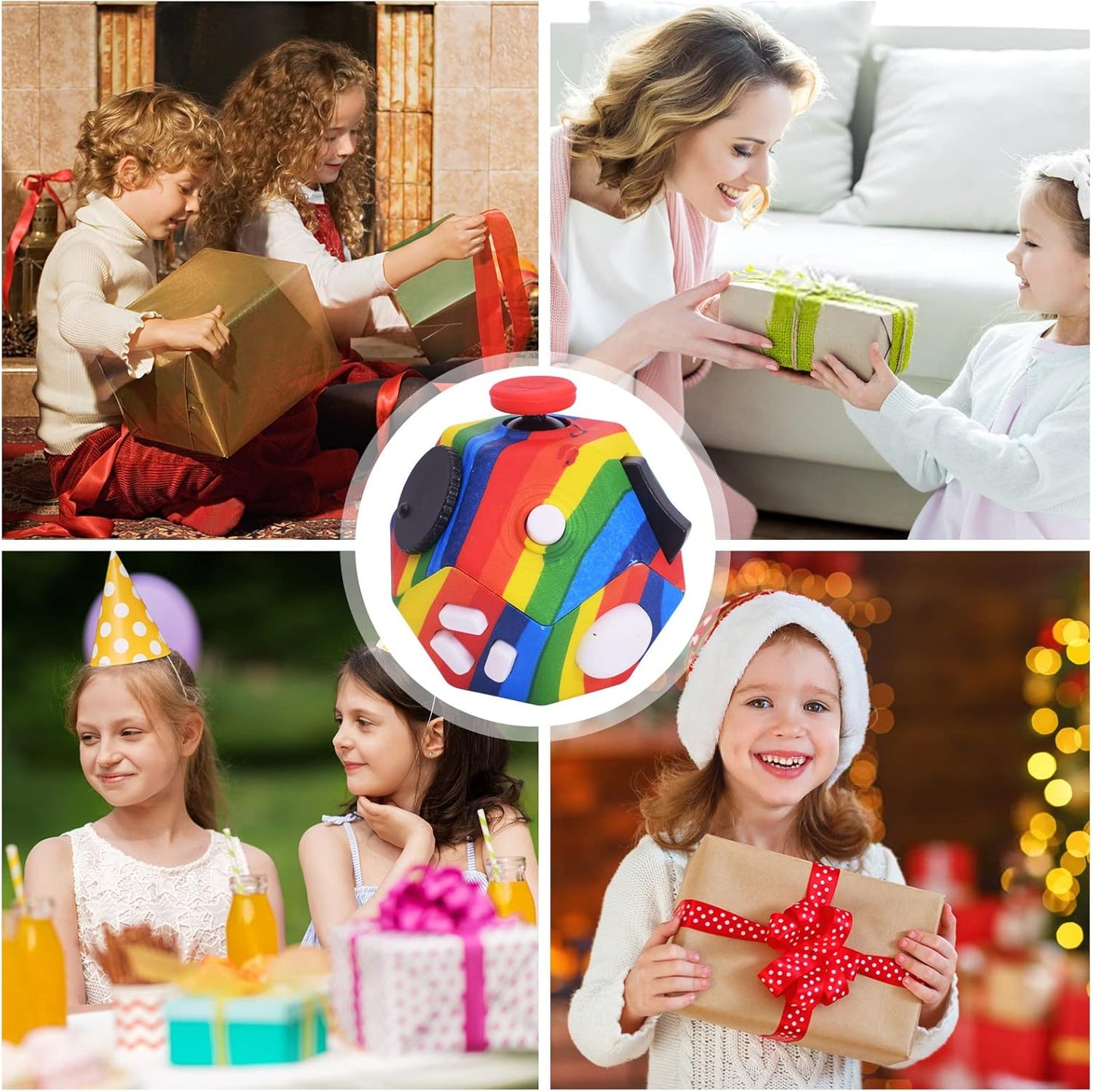 Small Fidget Toys,12 Sided Cube Toys for Kids Adults with Anxiety ADHD Autism and Relief Stress (Rainbow)