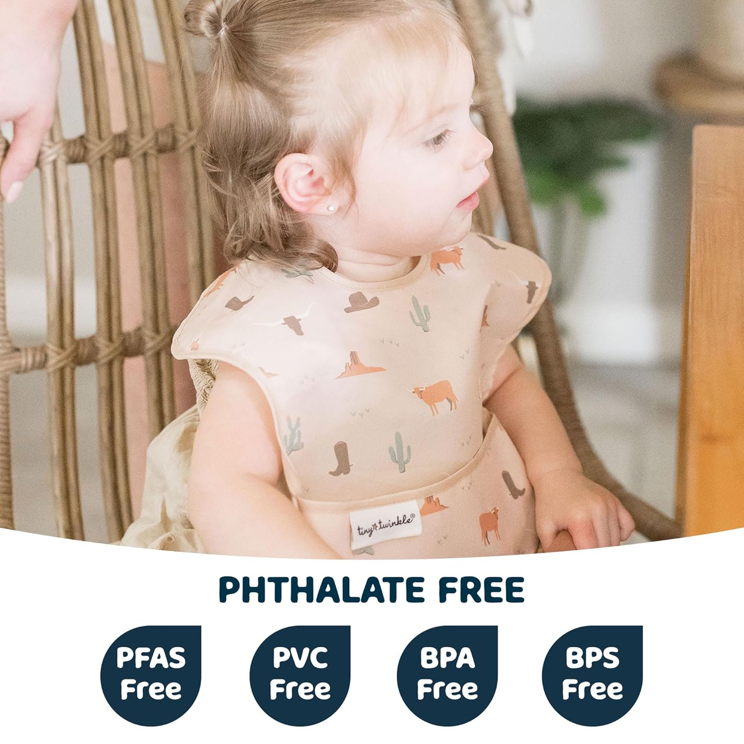 Tiny Twinkle Mess Proof Baby Bibs for Eating - Waterproof, Wipeable Bibs - Toddler Bibs - Travel