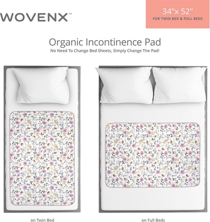 Organic Incontinence Pads for Kids & Toddlers - 5 Layer Waterproof Protectors for Overnight Bed