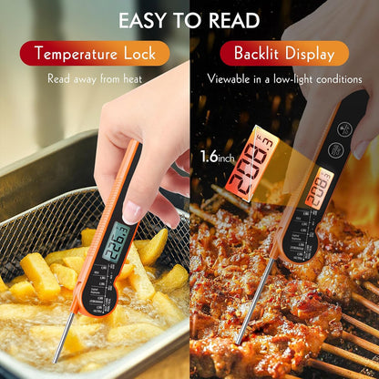 Meat Thermometer Digital with Backlight, Calibration & Hold Function, IP65 Waterproof Food