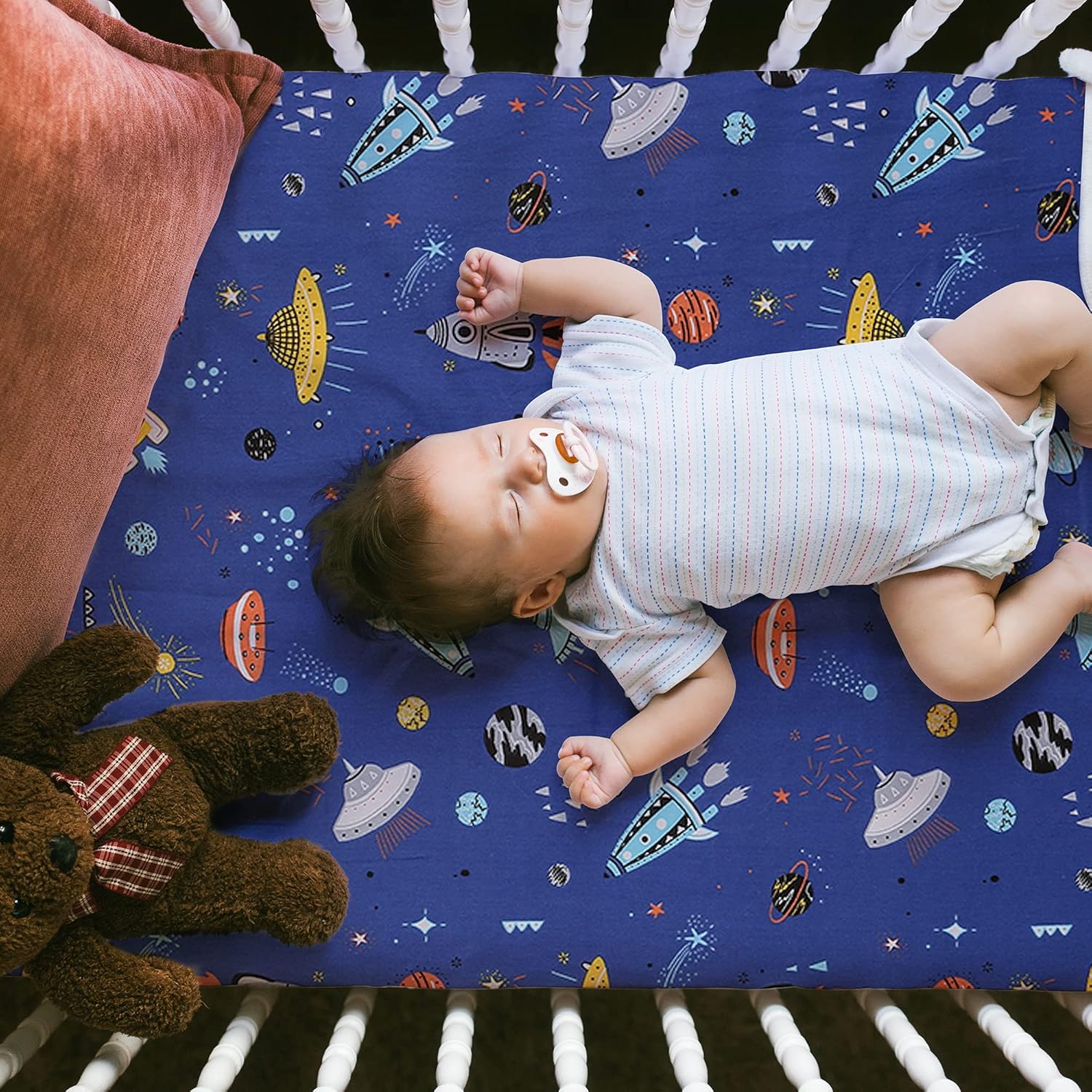 Astronaut Space Galaxy Baby Crib Sheet - Fitted Toddler Sheet Polyester Baby Sheet for Standard