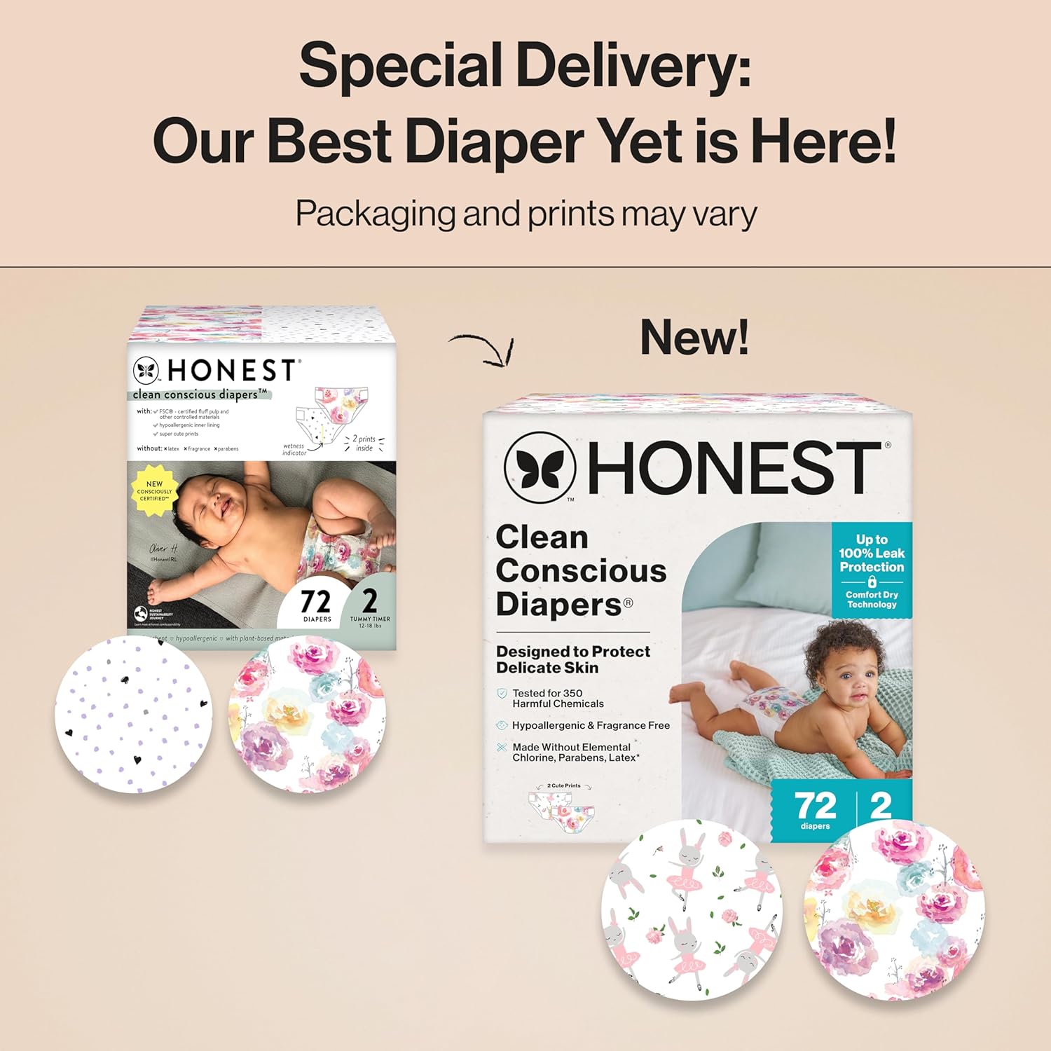 The Honest Company Clean Conscious Diapers for Delicate Skin | Up to 100% Leakproof |