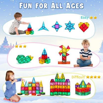 Magnet Tiles, 60PCS Magnetic Building Blocks, Magnetic Tiles, Square Building Castle, Preschool Toys, STEM Stacking Construction Toys for Boys Girls