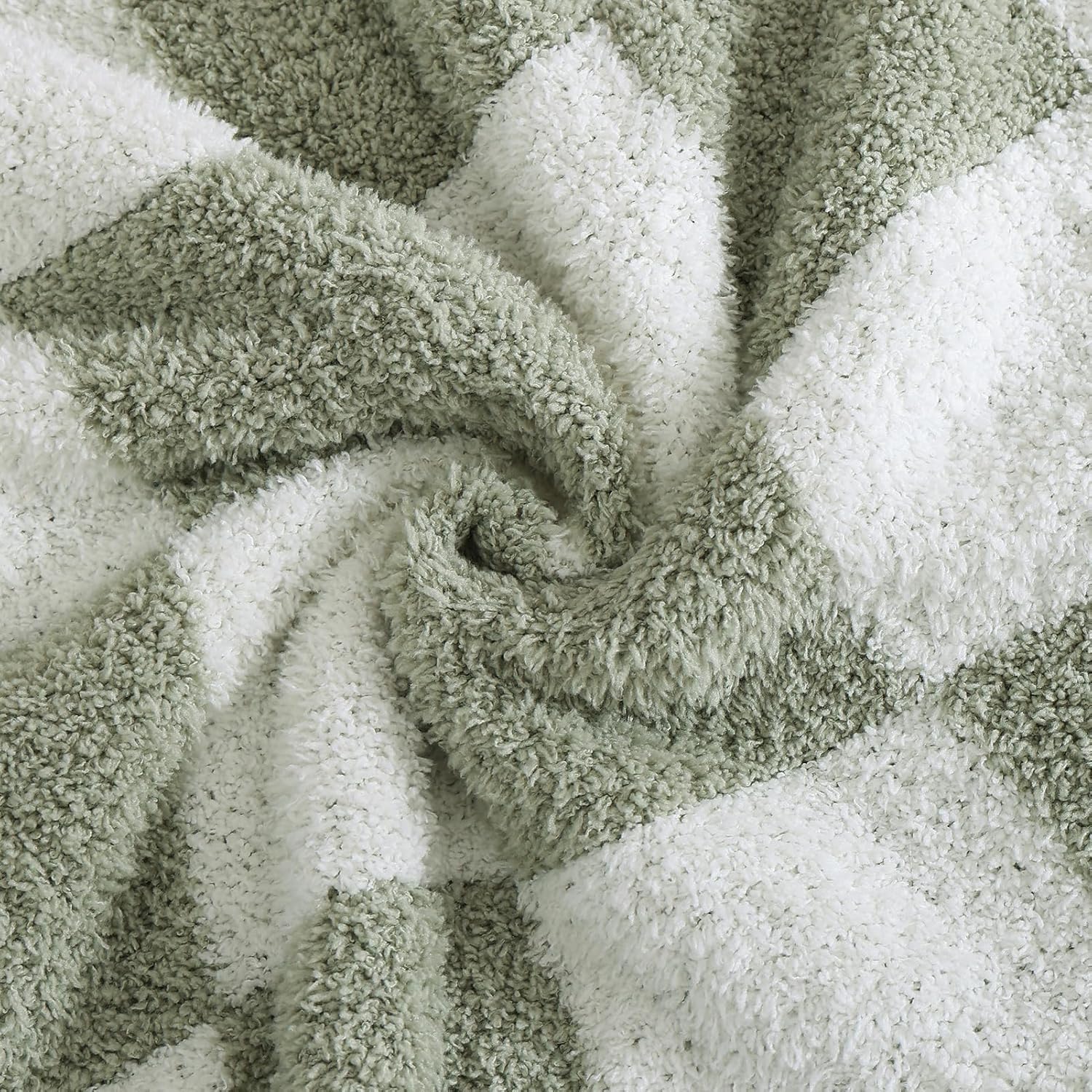 WRENSONGE Checkered Throw Blanket, Sage GreenSoft Cozy Fluffy Warm Hand Made Throw Blankets for