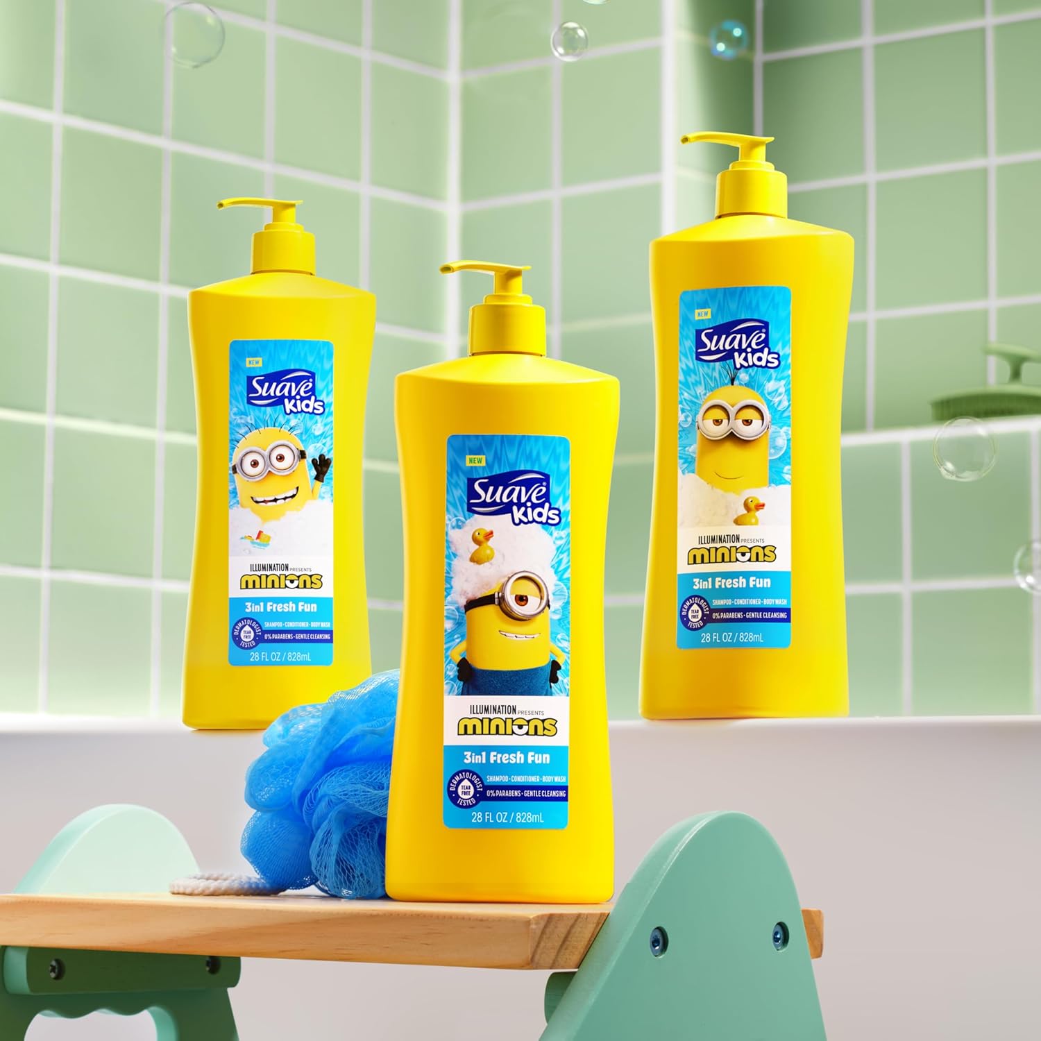 Suave Kids Minions 3-In-1 Shampoo, Conditioner, and Body Wash, For Tear-Free and Gentle Cleansing