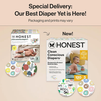 The Honest Company Clean Conscious Diapers for Delicate Skin | Up to 100% Leakproof |