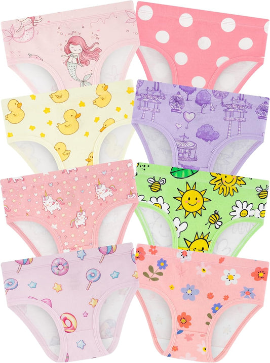 Girls' Underwear,Soft Cotton Tagless Panties for Toddlers' & Little Kids Comfort,Breathable Briefs,8-Pack