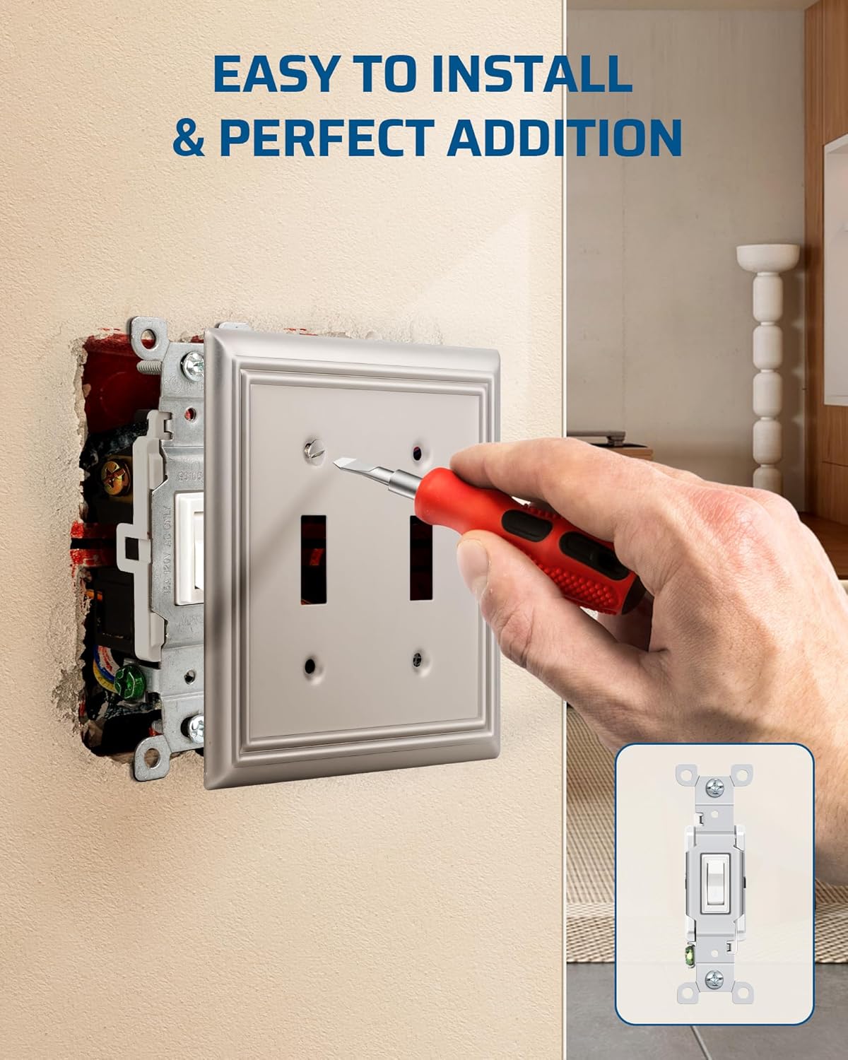 DEWENWILS Double Toggle Wallplates, Brushed Nickel Light Switch Covers, Heavy Duty Matel Material, Pack of 2