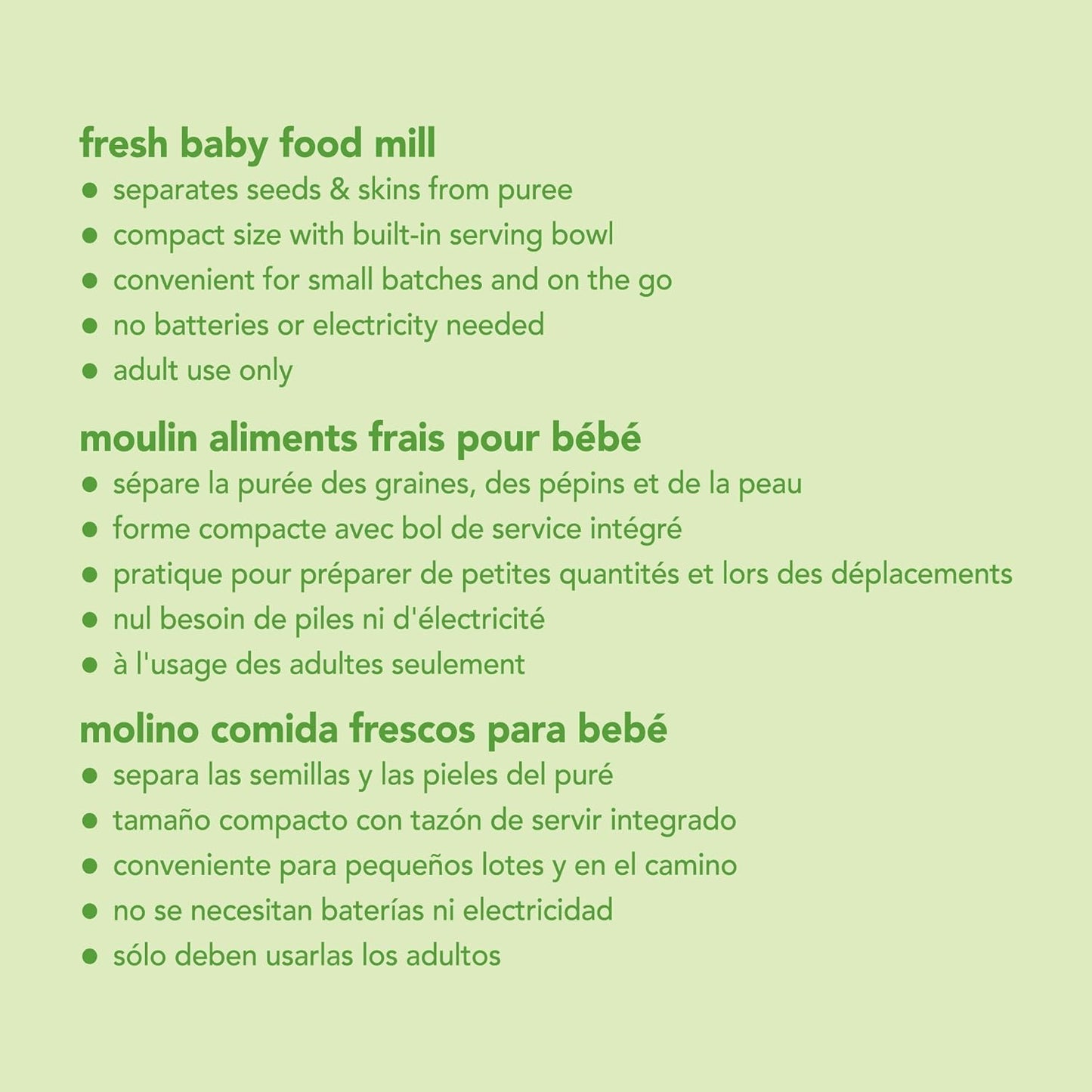 green sprouts Fresh Baby Food Mill - Easily Purees Food for Baby, Separates Seeds & Skins, Compact
