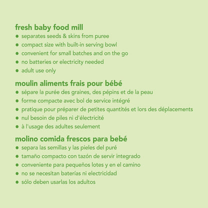 green sprouts Fresh Baby Food Mill - Easily Purees Food for Baby, Separates Seeds & Skins, Compact