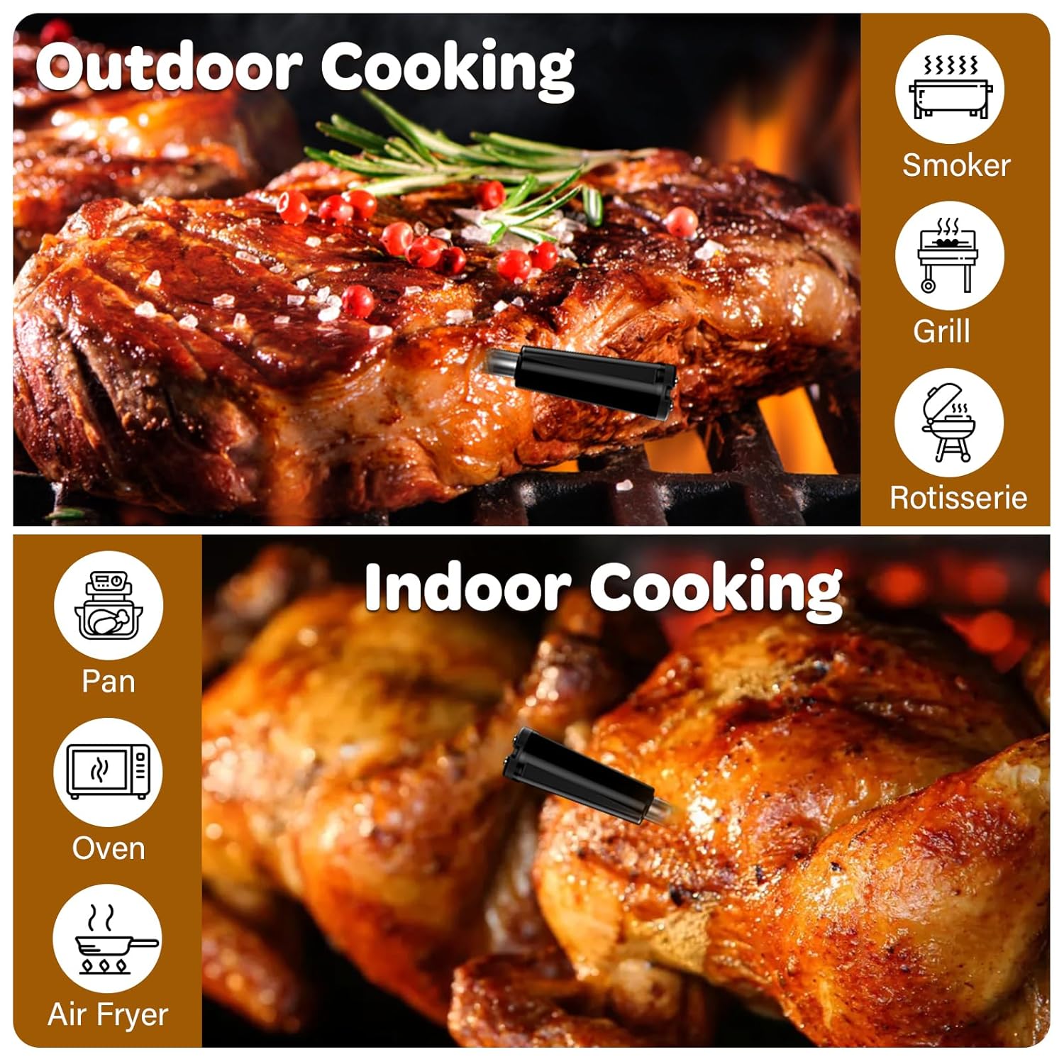 Real-Time Alerts Wireless Meat Thermometer - Smart Bluetooth Meat Probe for Grill, BBQ, Oven