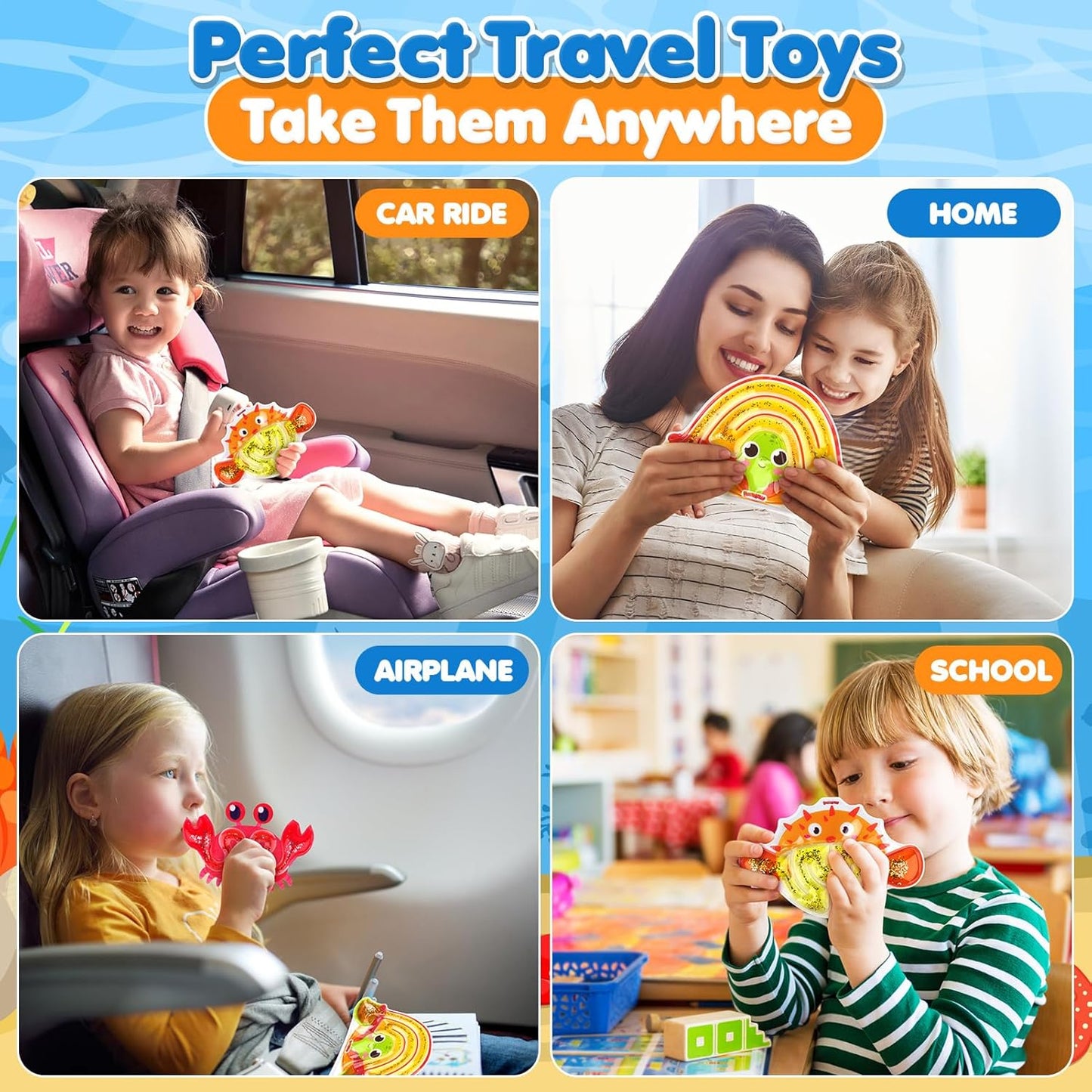 Autism Sensory Toys for Kids: 3 Pack Fidget Toy Sensory Tube Filled with Colorful Goo, Glitter - Animal Sensory Toys for Kids with Autism - Goodie Bag Stuffers, Fidgets for Classroom, kids Prizes